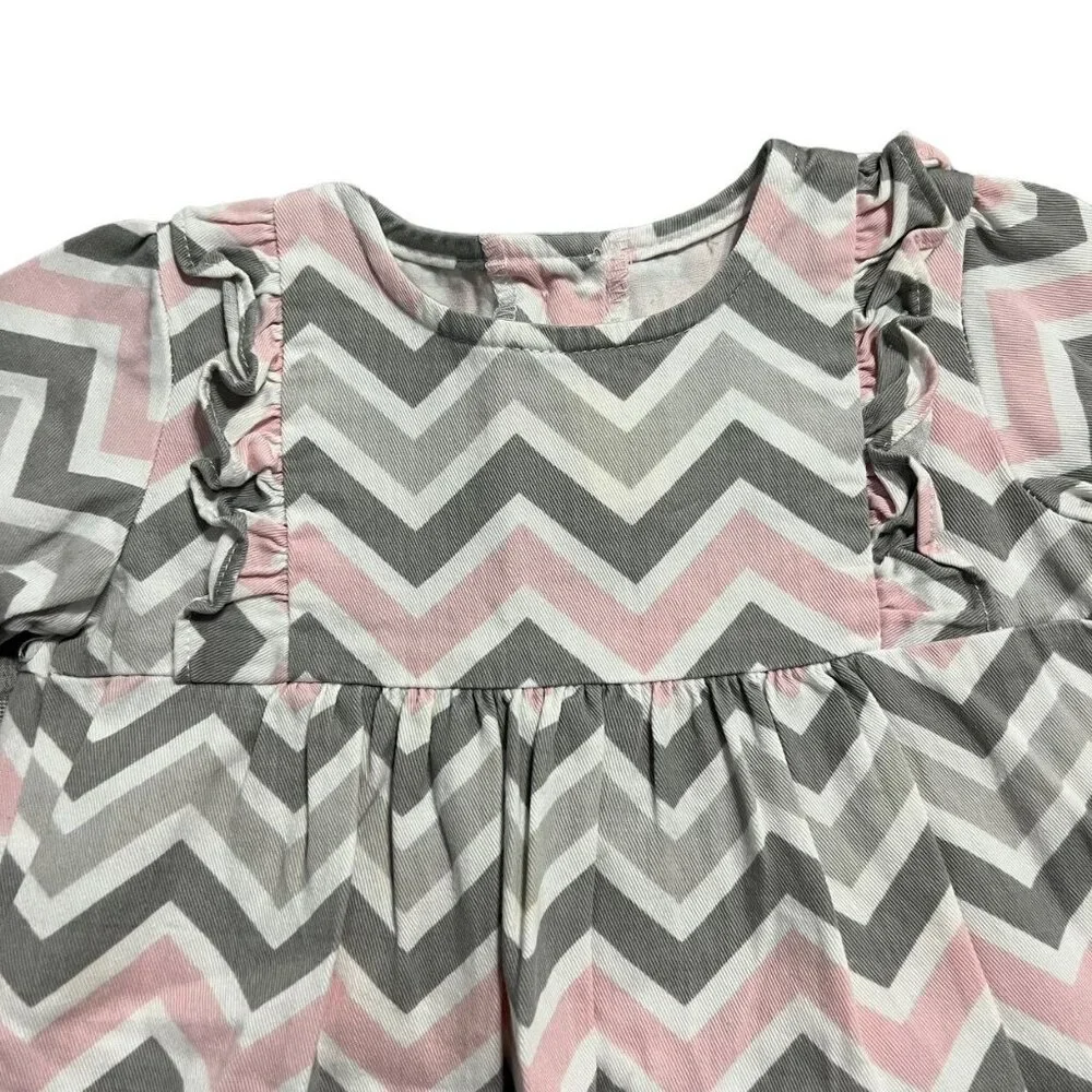 Southern Sunshine Kids 2T Pink & Grey Chevron Ruffle Dress